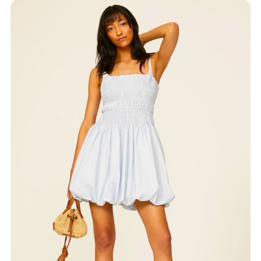 Rebecca Taylor Smocked Bubble Hem Mini Dress in Light Blue, Size 6